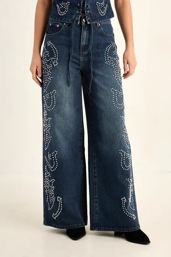 LANECHIC  Western Baggy Studded Denim Jeans Co-Ord