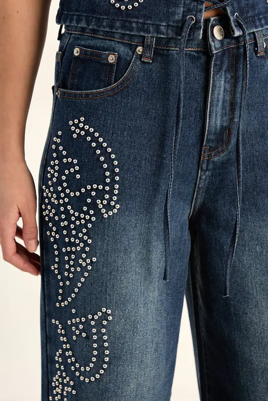 LANECHIC  Western Baggy Studded Denim Jeans Co-Ord