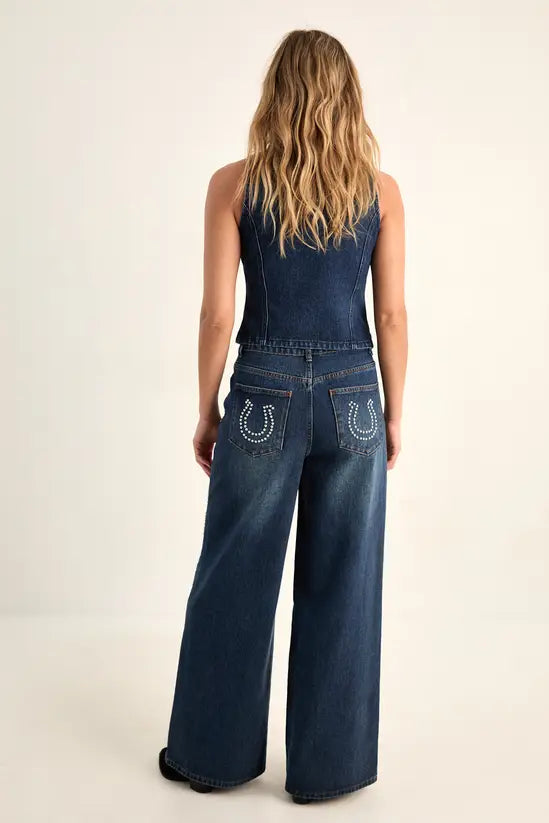 LANECHIC  Western Baggy Studded Denim Jeans Co-Ord
