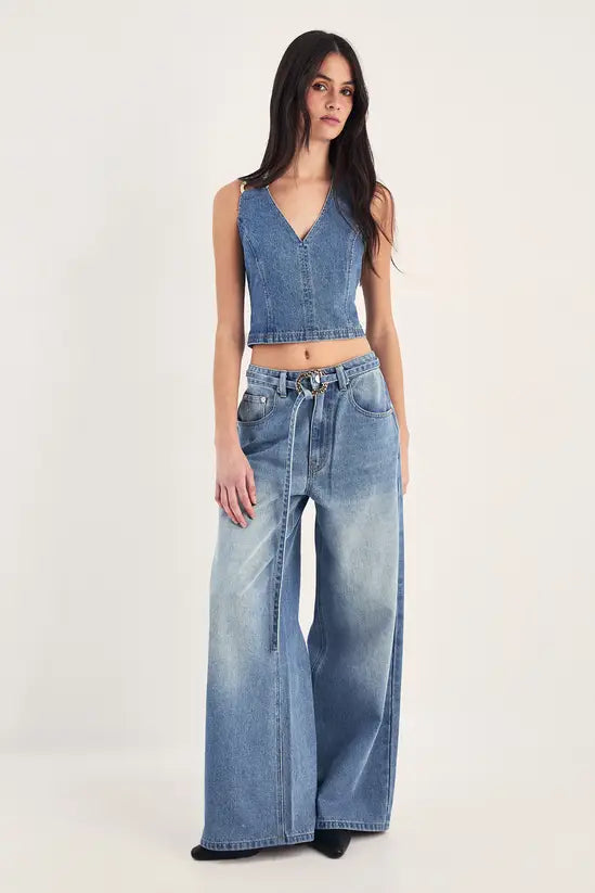 LANECHIC  Ring Trim Denim Straight Leg Jeans