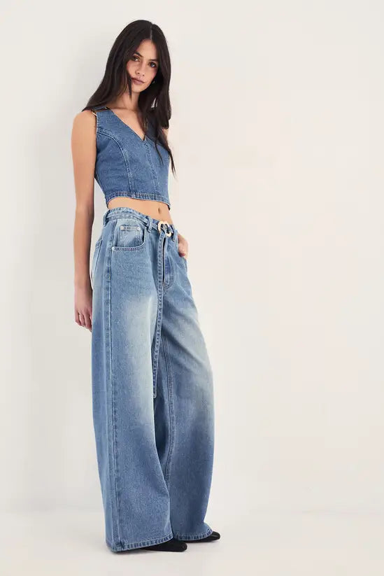 LANECHIC  Ring Trim Denim Straight Leg Jeans