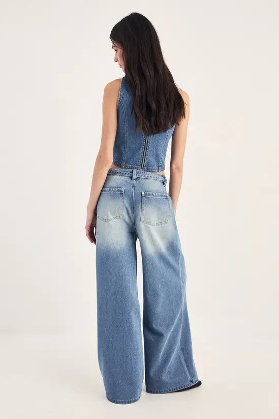 LANECHIC  Ring Trim Denim Straight Leg Jeans