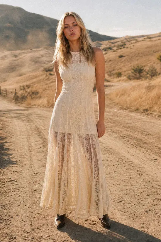 LANECHIC  Vintage Lace Godet Hem Festival Maxi Dress
