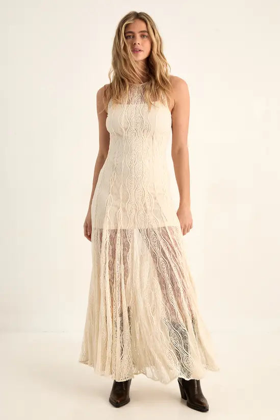 LANECHIC  Vintage Lace Godet Hem Festival Maxi Dress