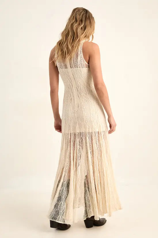 LANECHIC  Vintage Lace Godet Hem Festival Maxi Dress