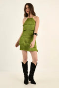 LANECHIC  Fringe Halter Neck Mini Dress